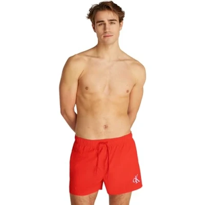 Image of Calvin Klein Men’s Drawstring Swim Shorts, Red (Flaming Chili), L