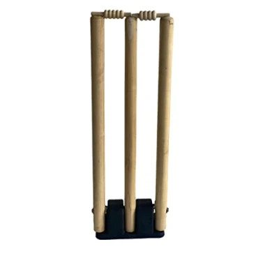 Image of Maxx Cricket Stumps Wooden Spring Return &amp; Bails Natural Metal Base Full Size wicket