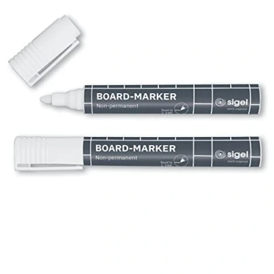 Image of SIGEL BA715 Glass Board Markers / Chalk Markers, writes instantly without pumping, 2 3 mm round nib, White, Pieces