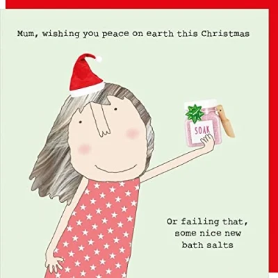 Image of Rosie Made A Thing Mum Bath Salts Xmas Christmas Card Humour Greeting Cards XREL19