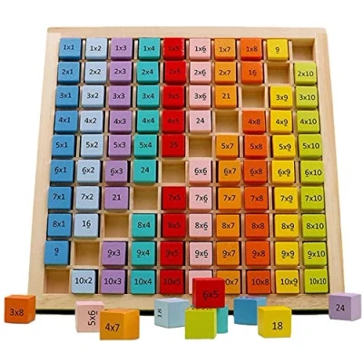 Image of Wooden Multiplication Board Game, 100 Cubes Blocks Montessori 10x10 Times Table Tray with Answers Preschool Learning Toys Gift for Children Kids (Times Table)