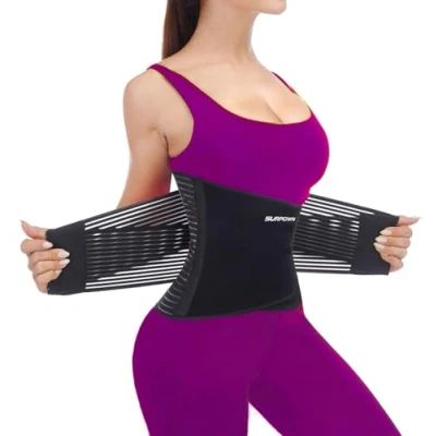Image of SURPOWN back Support Belt, Brace lumbar for Men Women, Grade girdle lower pain Relief and Injury Prevention, Posture Corrector Scoliosis Sciatica Spinal, Black L