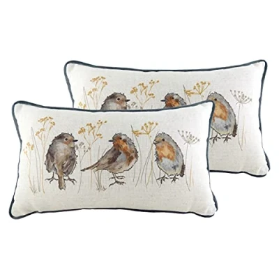 Image of Evans Lichfield Oakwood Robin Twin Pack Polyester Filled Cushions, Multi, 30 x 50cm