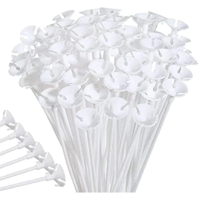 Image of IBanana Balloon Sticks, 100 Pcs Plastic Reusable Thicken Milk White Sticks Holders with Cups Suit for Wedding, Birthday, Holidays, Anniversary, Party Decor