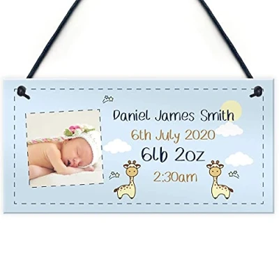 Image of RED OCEAN PERSONALISED Newborn Baby Boy Gift Hanging Nursery Sign Keepsake