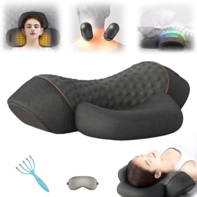Image of Fisiorest 3 in 1 Neck Massager, Massager Pillow, Relief for Neck, Deep Massage and Relaxation, with Heat, Traction Sleep Aid(Black)