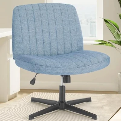 Image of OLIXIS Criss Cross Chair, Legged Office Chair Wide Armless Desk No Wheels, Adjustable Swivel Comfy Home Vanity