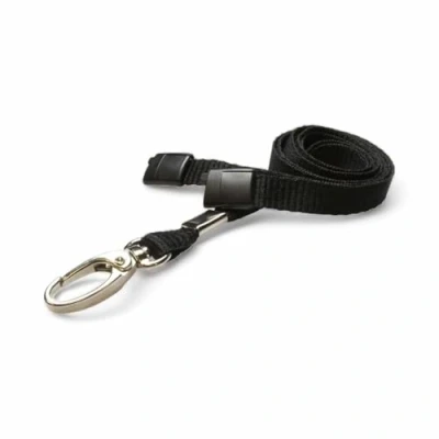 Image of ALG ID Cards® Breakaway Lanyard Plain Colour with Safety Black Neck Metal Clip for Pass Card Badge Holders (Black Lanyard)