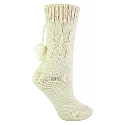 Image of Sock Snob Ladies Chunky Warm Soft Alpaca Wool Blend Pom Bed Socks (4 8, Cream)