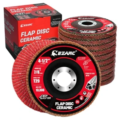 Image of EZARC Ceramic Flap Discs 40 Grit, 115mm x 22.23mm Sanding Disc, Type 29 Grinding Wheel for Stainless Steel, Non Ferrous Metal, Cast Iron, Sheet 10 Pack