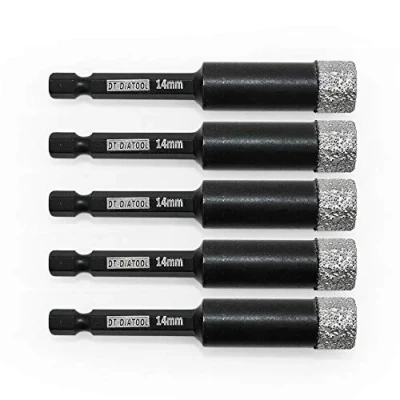 Image of DT DIATOOL Hex Shank Quick Change Dry Diamond Drill Core Bits 5PCS 14mm Vacuum Brazed Hole Saw for Tile Porcelain Ceramic Marble Granite