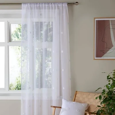 Image of Appletree Boutique Single Net Curtain for Windows W55 x L48 (140 122cm) Voile Bedroom/Living Room Spotted/Dotted Sheer Zara Collection, White