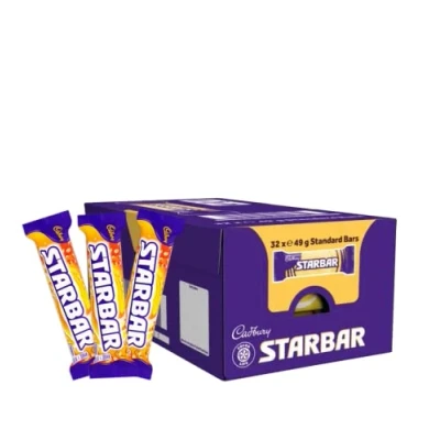Image of Cadbury Starbar Chocolate Bar, Milk with Caramel and Peanut Centre, Pack of 32, 49g