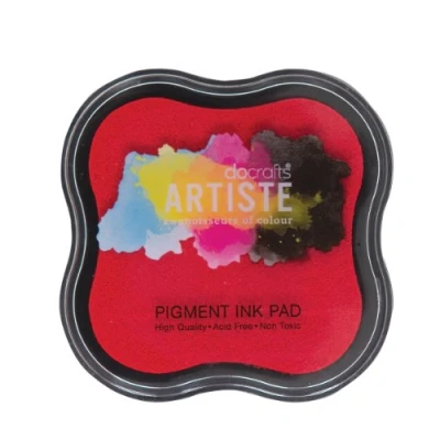 Image of Artiste Pigment Red Ink Pad for Stamping, Adhering Embossing Powders, Crafting Supplies, Highly Pigmented, Use with Clear Stamps, Rubber Pads are Safe Non Toxic Acid Free