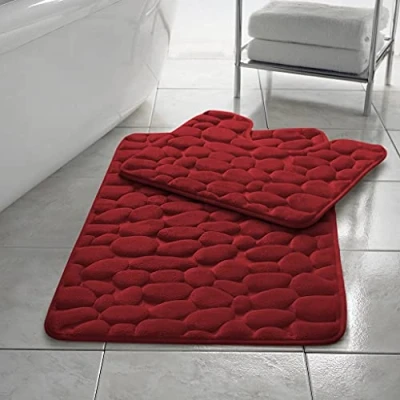 Image of HomeSpace Direct Pebbles Non Slip Memory Foam Bath Mat/Toilet Mat Set Ochre