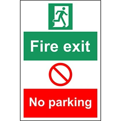 Image of Fire exit no parking safety sign Self adhesive sticker 300mm x 200mm