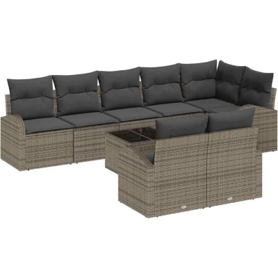 Image of vidaXL 8 Piece Garden Sofa Set with Cushions Black Poly Rattan