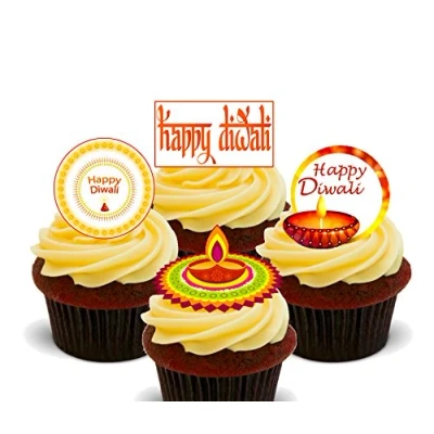 Image of Made4You Diwali Edible Cupcake Toppers Stand up Wafer Cake Decorations (12)