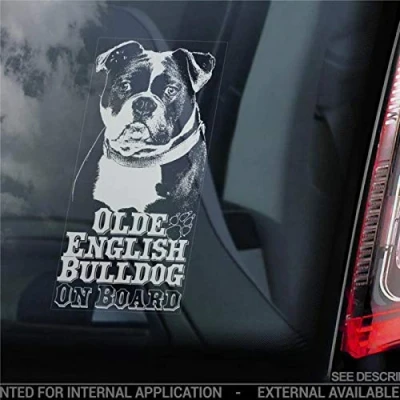Image of Olde English Bulldog on Board Car Sticker Old Bully Sign Bumper Decal Vinyl Window Stickers Die Cut Decals Present