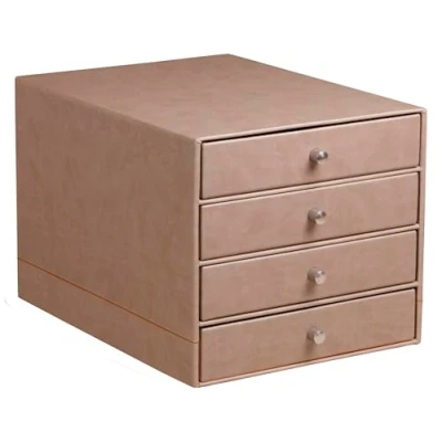 Image of RHODIA 318864C Taupe 4 Drawer File Organizer 24.8 x 32.7 22.8 cm Orange Saddle Stitching Faux Leather Exterior Rhodiarama Home Office Collection Organization &amp; Designer Storage