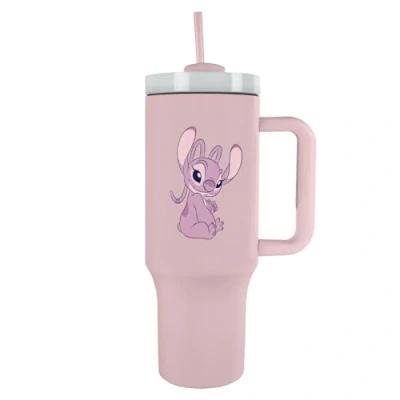 Image of ‎Pyramid International LILO &amp; Stitch (Angel) 40oz/1200ml Tumbler with Straw and Lid, Advanced Double Wall Vacuum Insulation, Keeps Cold Up to 11 Hours, Hot 7 BPA Free