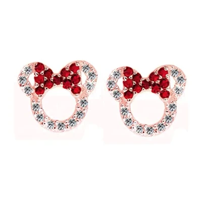 Image of Kaguyo Minnie Mouse earrings, 925 Sterling Silver Amethyst Blue pink Zirconia Mickey Stud Earrings for Women Girls, Birthday Gift (rose red)
