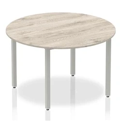 Image of Impulse 1200mm Circle Table Grey Oak Top Silver Box Frame Leg