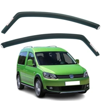 Image of Set Of 2 Wind Deflectors Compatible with VOLKSWAGEN CADDY MK3 2003 2004 2005 2006 2007 2008 2009 2010 2011 2012 2013 2014 Models.