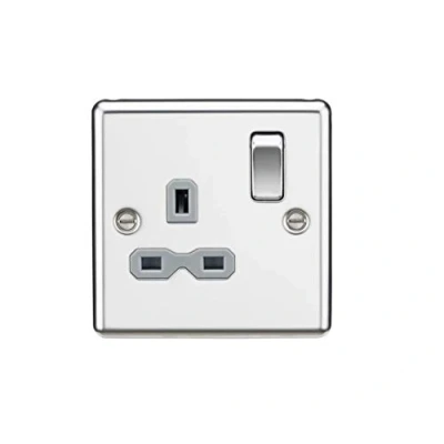 Image of KnightsBridge 13A 1G DP Switched Socket with Grey Insert Rounded Edge Polished Chrome