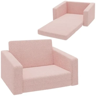 Image of AIYAPLAY Kids Sofa Bed, 2 in 1 Toddler Recliner Foldable Armchair with Washable Cushion, Cover, for 1.5 3 Years Old, One Seater, Pink