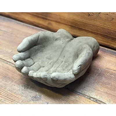 Image of STONE GARDEN PAIR OF HANDS HAND BIRD FEEDER BATH MEMORIAL STATUE ORNAMENT