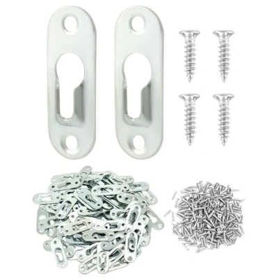 Image of QWORK® 100 Pcs Picture Hangers, Keyhole Hanger with Screws, 45x 16 mm, Metal Galvanized Silver Finish, for Frames