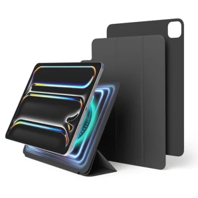 Image of elago Magnetic Folio Case for iPad Pro 11 inch Cover (M4) Back plate can be attached to metal materials, Wake/Sleep functionality, Compatible with Apple Pencil 2 (Dark Grey)