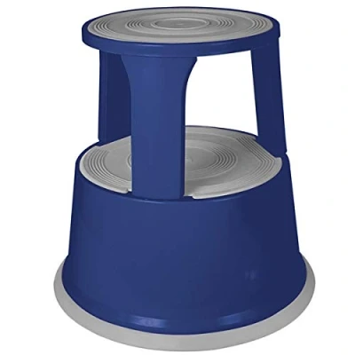 Image of Swift Supastep Metal Blue Kick Step Stool with Retractable Castors Heavy Duty Great For Office Warehouse Retail Home 150kg Load Capacity