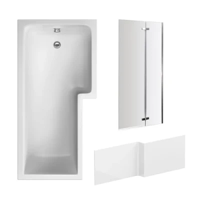 Image of Right Hand l Shape Bathtub, Front Panel and Bath Screen Chrome Profile