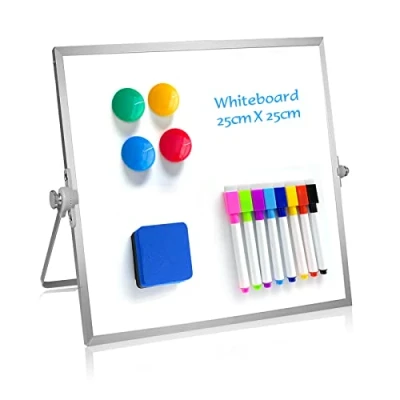 Image of OWill Dry Erase Whiteboard, 25 X cm Small Whiteboard with Stand, Mini Magnetic Desktop &amp; Portable Double Sided Easel for Drawing in School Home