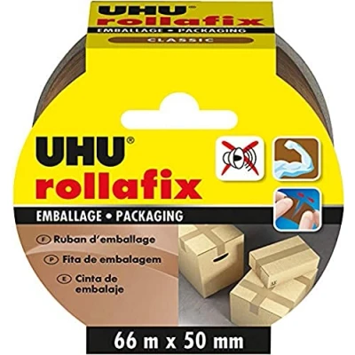 Image of UHU Rollafix Brown Packing Tape 66m x 50mm