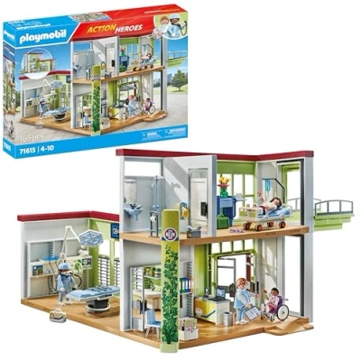 Image of Playmobil 71615 Modern Hospital Action Heroes Includes Four Characters and Medical Equipment Ages 4 Above