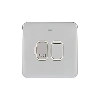 Image of Schneider Electric Lisse Screwless Deco Switched Single Fused Connection Unit, 13A, Double Pole, with Neon Indicator, GGBL5011WPC, Polished Chrome White Insert