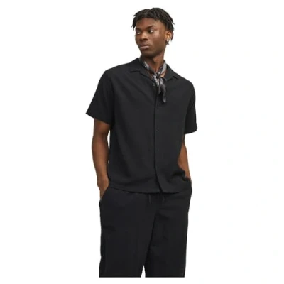 Image of JACK &amp; JONES Men&#039;s Jorluke Crinkle Resort Shirt Ss Sn Casual, Black, XXL