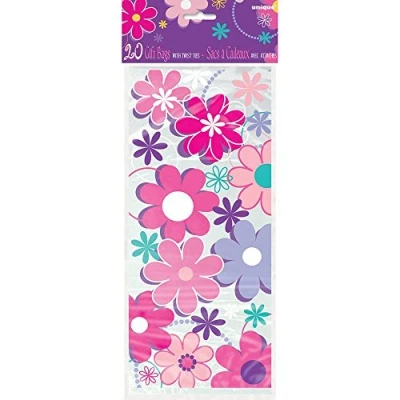 Image of Unique Party 40290 Gift Bags Cellophane Pretty Blossoms 20 Pcs Floral Multicolor, Multi Color, 1