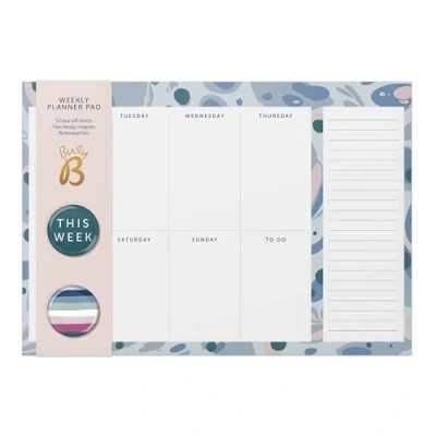 Image of Busy B Weekly Planner Pad Blue Marble Mon Sun Week to View with 52 Tear Off Sheets, Two Handy Magnets, Perforated Lists &amp; Space for Notes. Perfect Staying on Track of Plans Reminders