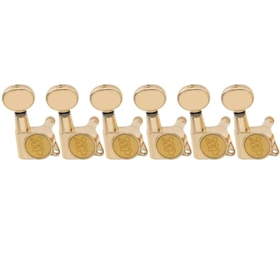 Image of Wilkinson 6 in line E Z LOK Mini Oval Button Guitar Tuners Machine Heads Tuning Pegs Keys Set for Fender Strat/Tele Electric Guitar, Gold