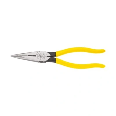 Image of Long Nose Side Cutting and Wire Stripping Pliers, Heavy Duty, 20 cm Klein Tools D203 8N, Yellow handle