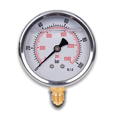 Image of Stainless steel radial pressure gauge D.63 mm with 1/4 glycerine connector from the bottom (0 100 bar)