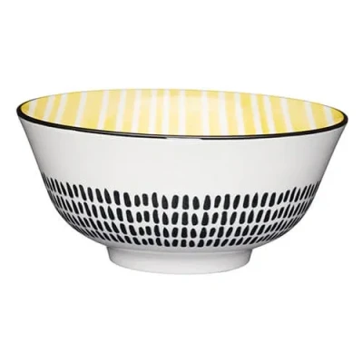 Image of KitchenCraft 16cm Ceramic Bowl Moroccan Style Yellow Stripe