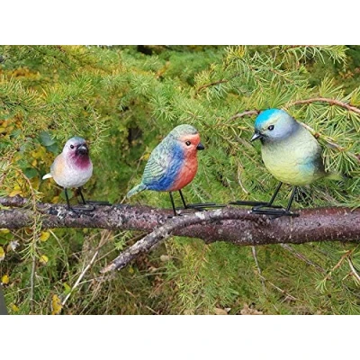 Image of Garden Mile Set of 3 Small Bird Figurines for the Colourful Wildlife Decorative Ornaments Great Gift Lovers Tree Patio Pond and Rockery Decorations Outdoor