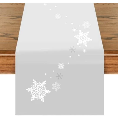 Image of khevga table Runner christmas grey silver 40 x 140 cm snowflakes decorations
