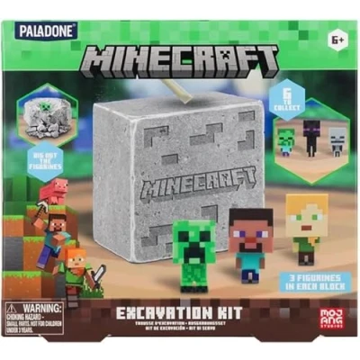 Image of Paladone Minecraft Official Licensed Excavation Kit for Kids, Gamer Decor and Gift Boys Girls, 3 Iconic Gaming Characters Included, Interactive Dig Toy