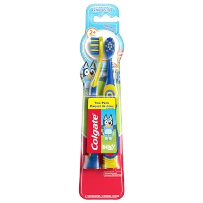 Image of Colgate Bluey Extra Soft Toothbrush for Kids, Kids Pack with Built in Suction Cup Holder, Designed Children Ages 2 and Up, Bristles, Count (Pack of 1)